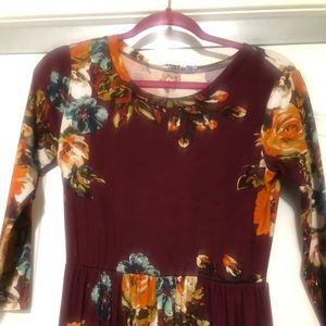 Long floral fall dress.  Brand is Hazel Blues